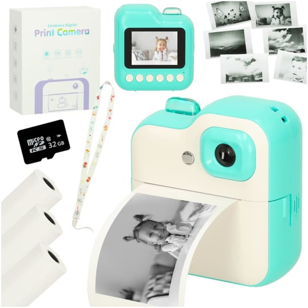 Instant kamera, termisk printer, grøn, 1GB, 24mpx