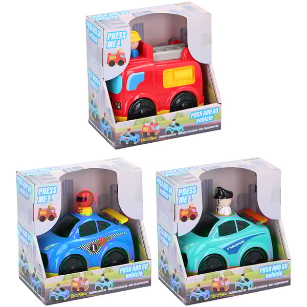 Push &amp; Go-lekebil med morsomme figurer og lyder
