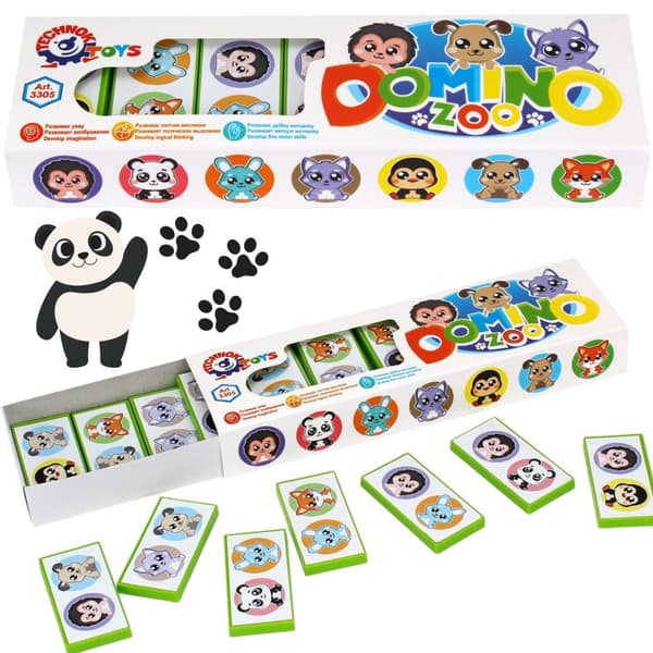 Domino Brädspel Skill Puzzle Animals Zoo Colored Set 3305