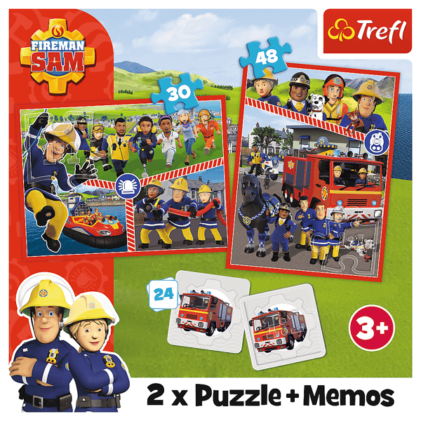 Sæt med 2xPuslespil + Memospil Brandmand Sam Team Trefl 3+