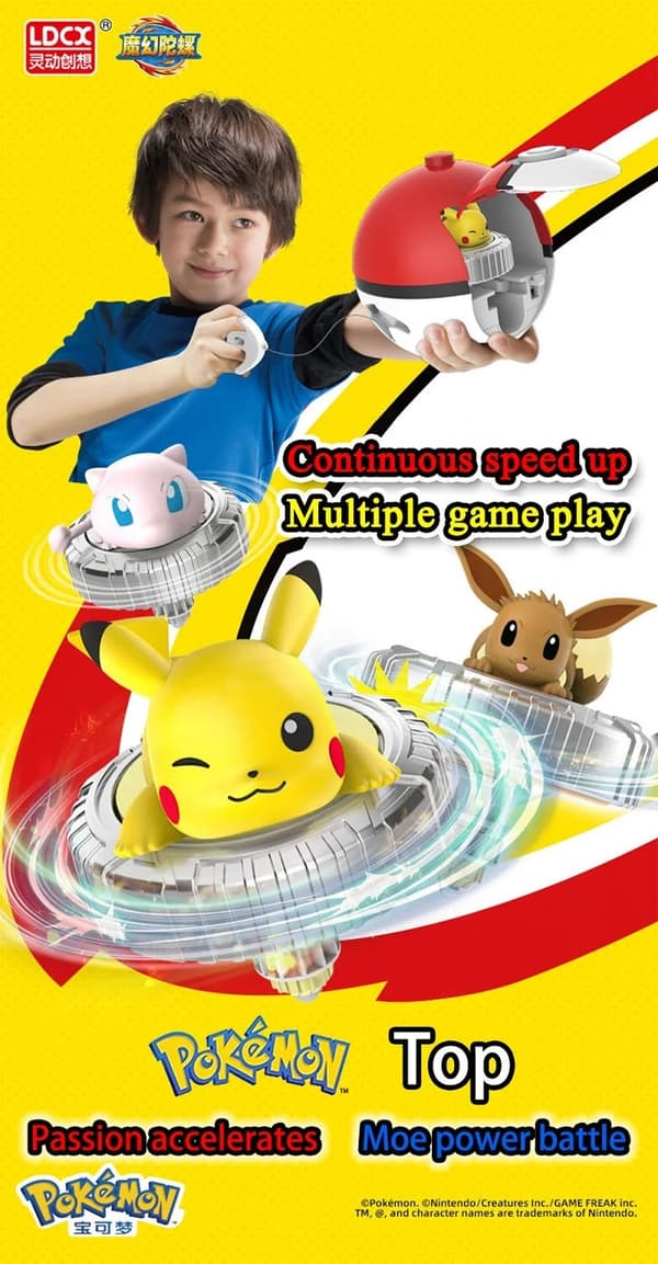 Ægte Lingdong Pokemon Gyro Legetøj til børns Fantasy Pikachu Charmander Pull Cord Battle Spinning Combat komplet sæt gaver
