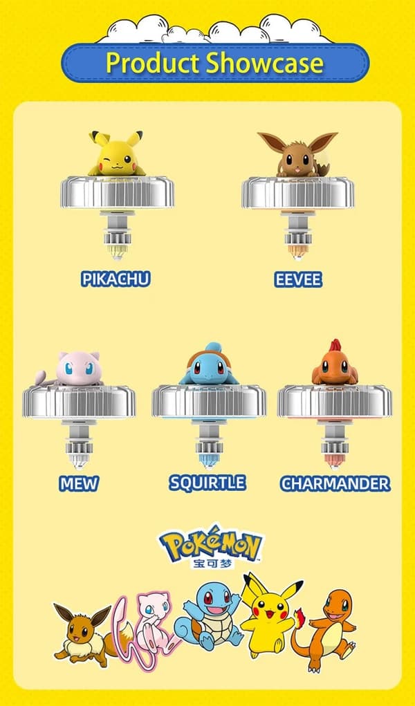 Ægte Lingdong Pokemon Gyro Legetøj til børns Fantasy Pikachu Charmander Pull Cord Battle Spinning Combat komplet sæt gaver
