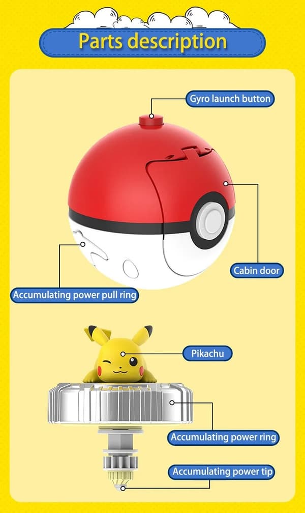 Ægte Lingdong Pokemon Gyro Legetøj til børns Fantasy Pikachu Charmander Pull Cord Battle Spinning Combat komplet sæt gaver