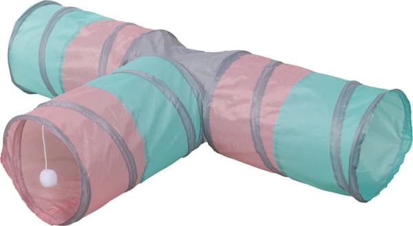 KERBL Stor Triangulär Tunnel med Plyschboll - Kattleksak - 80x50x25 cm