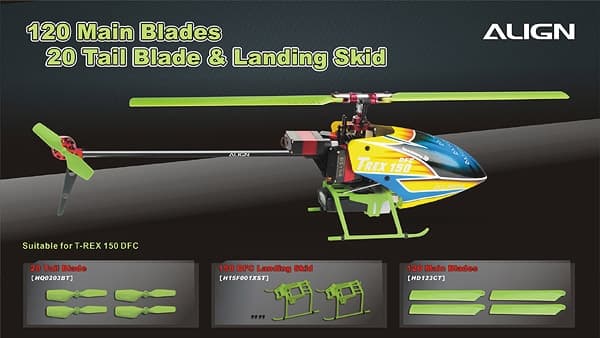 HD123CT 120 Main blades for T-Rex 150. Green