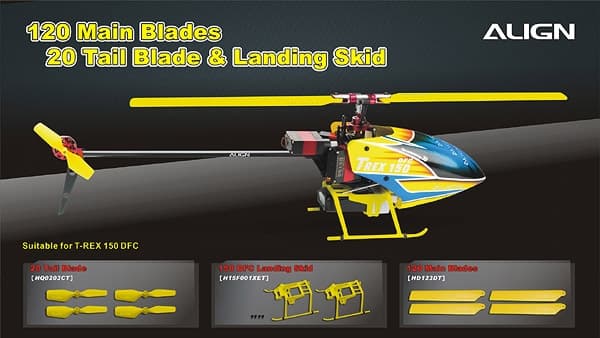 HQ0203CT Tail blade for T-Rex 150. 4pcs Yellow