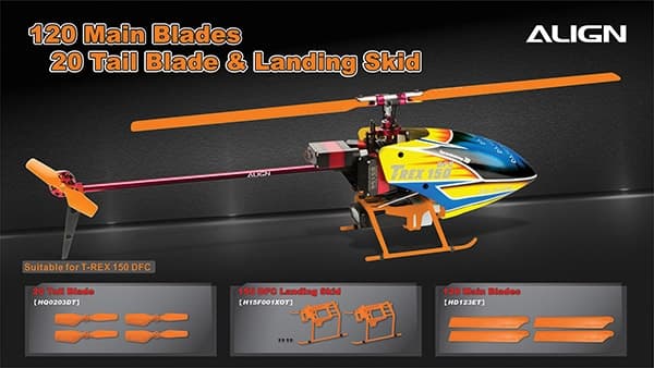 HD123ET 120 Main blades for T-Rex 150. Orange