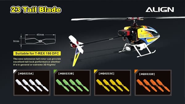 HQ0233AT Tail blade for T-Rex 150 43mm 4pcs White