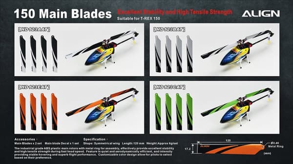 HD123AAT T-Rex 150 Main Blades Black