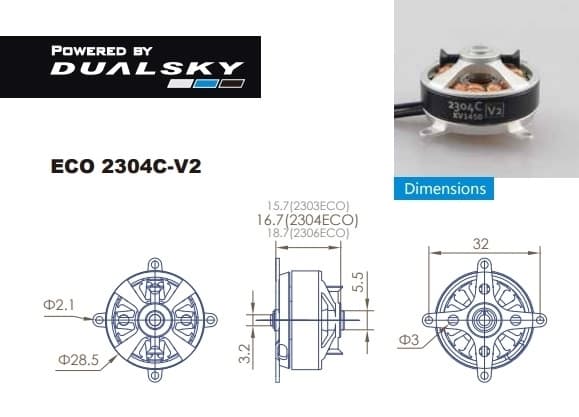 Dualsky ECO 2304C V2 1450KV 22gram indendørs