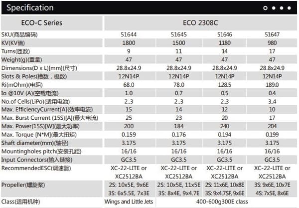Dualsky ECO 2308C V2 1500KV 47gram