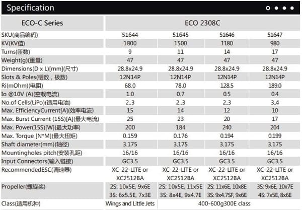 Dualsky ECO 2308C V2 980KV 47gram