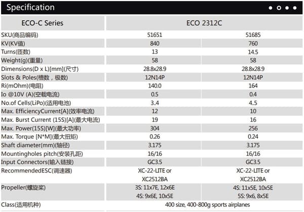 Dualsky ECO 2312C V2 1500KV 58gram
