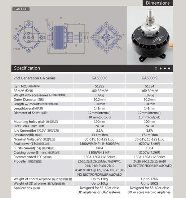 Dualsky GA6000.8 180KV 1020g