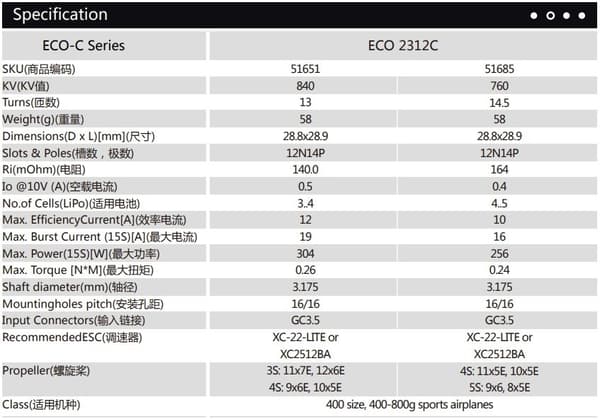 Dualsky ECO 2312C V2 840KV 58gram