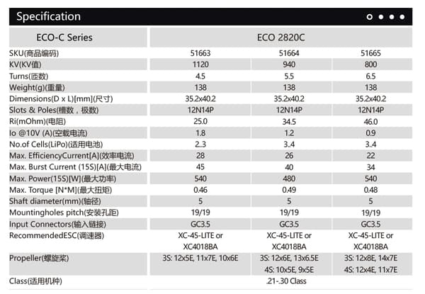 Dualsky ECO 2820C V2 800KV 138gram