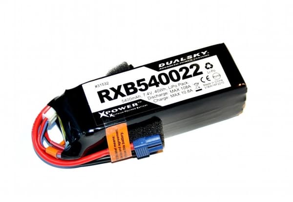 2s  5400mAh - RX LiPo - Dualsky med måler