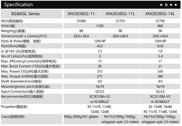 Dualsky X-Motor EG-11L 2838 1100KV 98gram