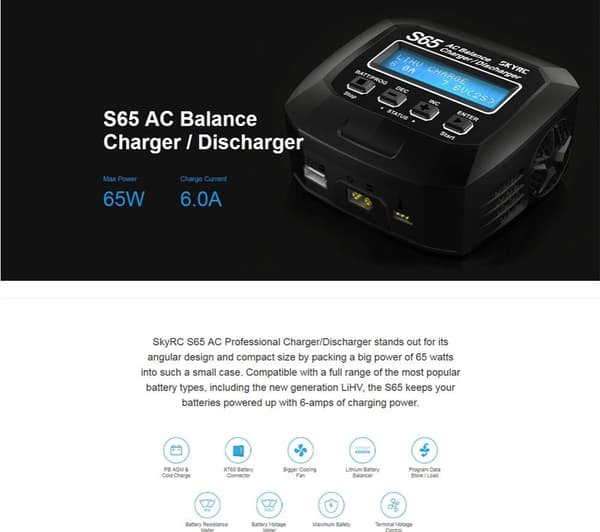 SkyRC S65 220V 2-4S Lader 65W