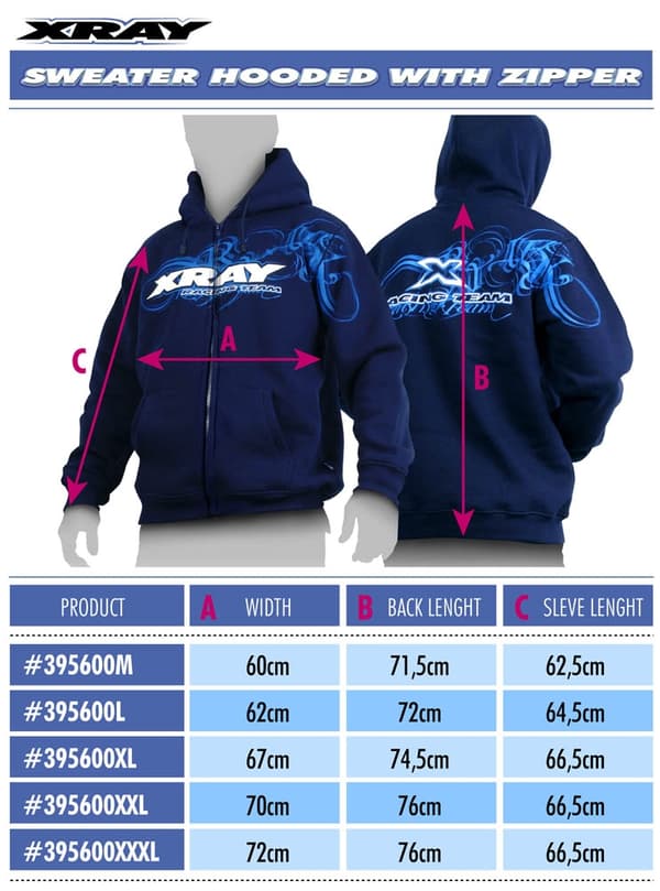 XRAY Sweater Hooded with Zipper - Blue (XXL)