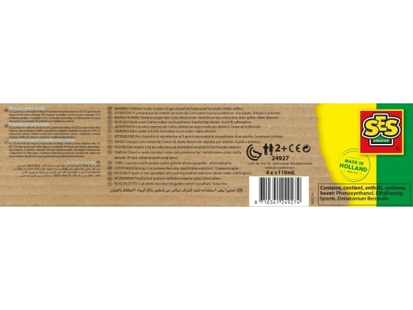 SES Creative Eco fingerpaint trendy, Blå, Rosa, Fiolett, Gult, Ikke giftig, Vaskbar, Glutenfri, 110 ml