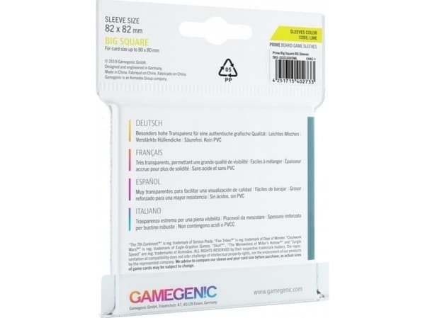GameGenic PRIME Big Square Sleeves 82x82 mm