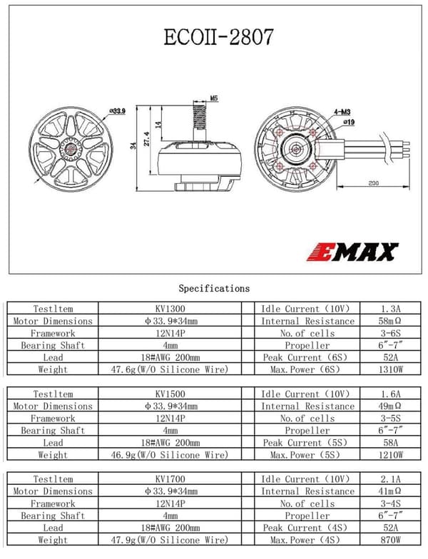 EMAX ECO II Series 2807 1700KV