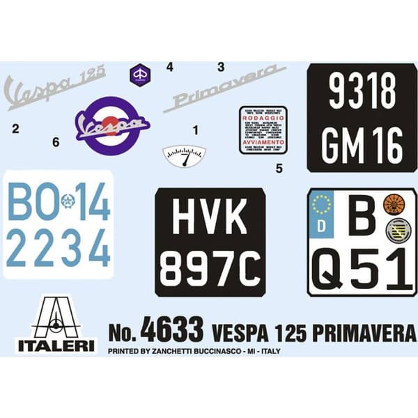 Italeri 4633 Vespa 125 Primavera Motorcykel byggsats 1:9