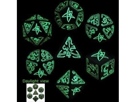 Q-Workshop Call of Cthulhu terningsett - Svart og fosforiserende