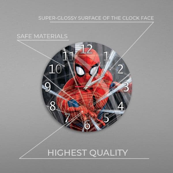 Spiderman svart analog väggklocka