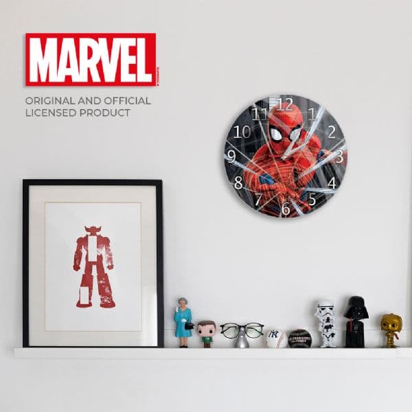Spiderman svart analog väggklocka