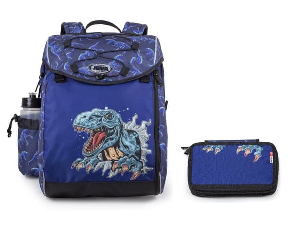 JEVA - Schoolbag (21 + 11 L)  Pencil Case TwoZip - Intermediate - Dinosaur
