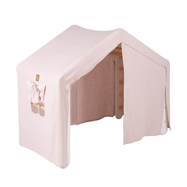 MeowBaby® Stor Børnehytte med en foldestige 112x61x94 cm til værelset. Træ, linned, bomuld, lyserødt hus.
