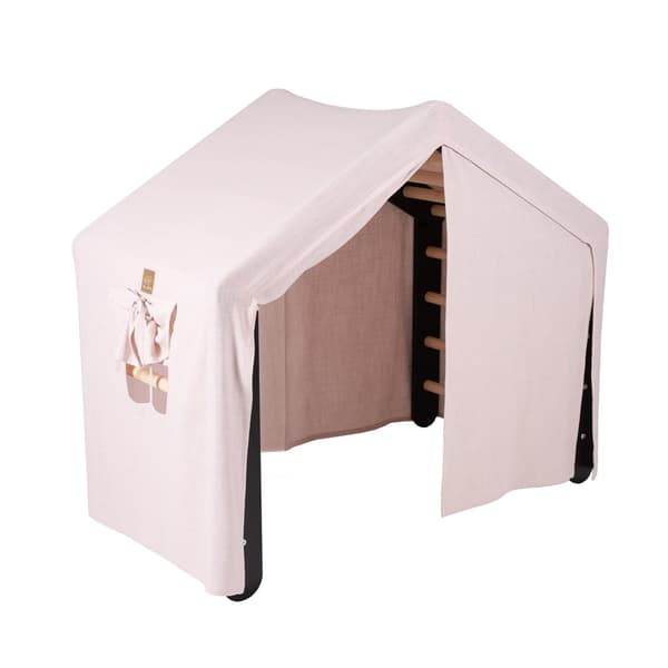 MeowBaby® Stor Børnehytte med en foldestige 112x61x94 cm til værelset. Træ, linned, bomuld, lyserødt hus. Sort stige