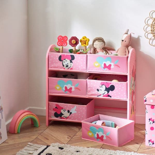 Minnie Mouse bokhylla med 6 korgar