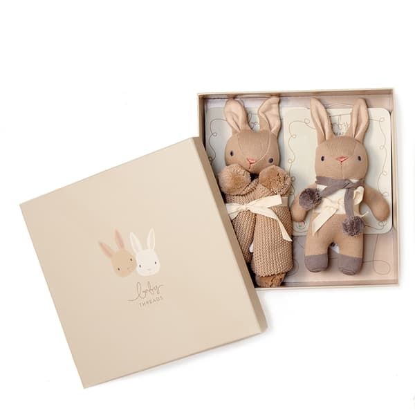 ThreadBear - Gift Box Set - Taupe Bunny - Comforter and Rattle - Organic GOTS - (TB4081)