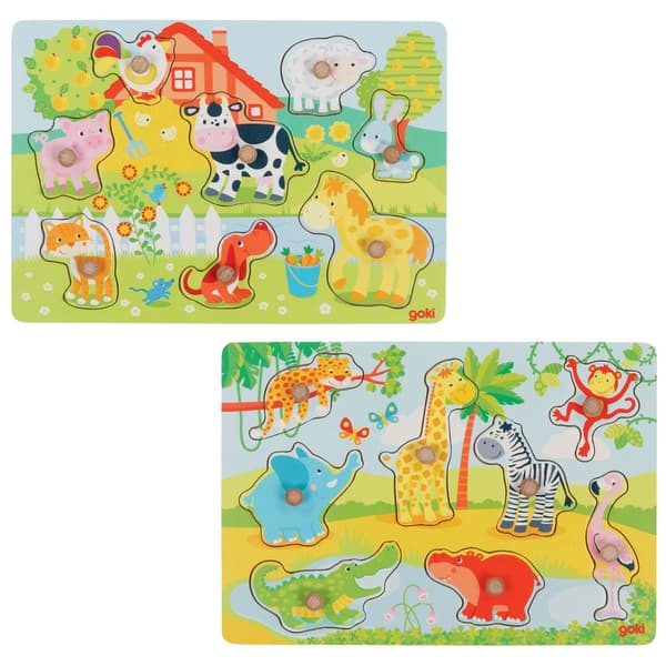 GOKI - Farm animals   African baby animals, Lift-out puzzle (1240193/1240209)