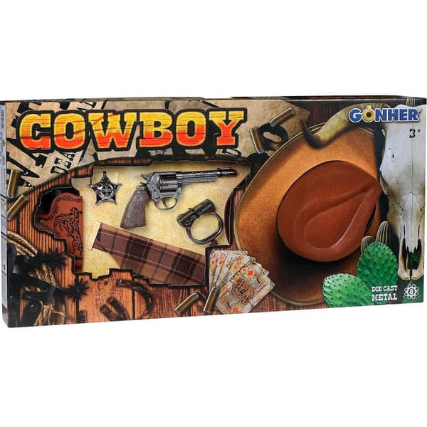 Generico Revolver Cowboy Set+ Hatt 72x37 Cm Brun
