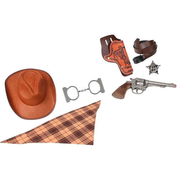 Generico Revolver Cowboy Sæt+ Hat 72x37 Cm Brun