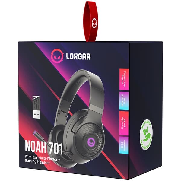 LORGAR Noah 701, gaming headset with microphone, 2.4GHz USB dongle + BT 5.1 Realtek 8763, battery 1000mAh, type-C charging cable 0.8m, audio cable 1.5