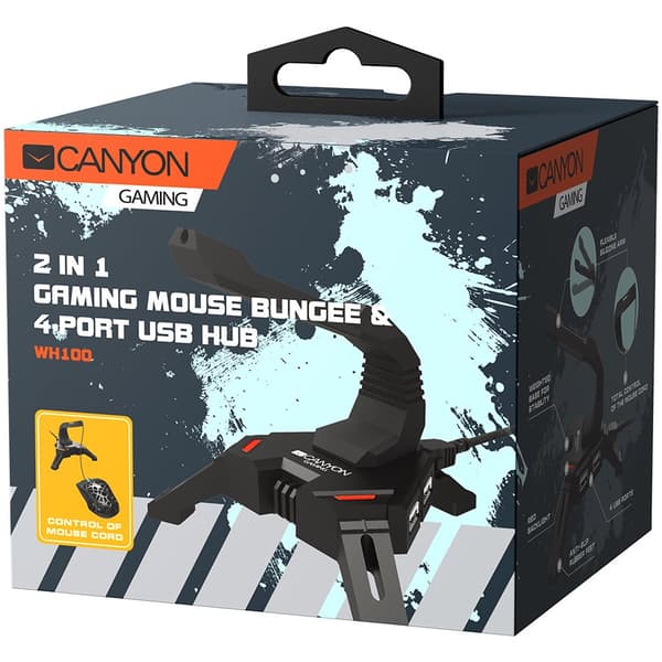 CANYON WH-100,  2 in 1 Gaming Mouse Bungee stand and USB 2.0 hub, 4 USB hub, 1.5m mircro to USB braided cable, Weighted design with non-slip grip, LED