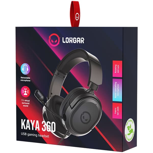 LORGAR Kaya 360, USB Gaming headset with microphone, CM108B, Plug&Play, USB-A connection cable 2m, fabric ear pads, size: 192*184.7*88mm, 0.314kg, bla