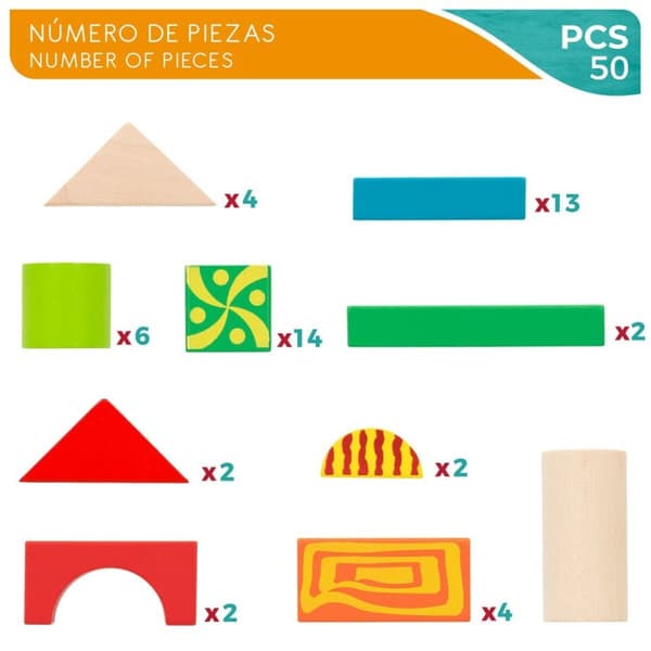 wooden Construction set Woomax 50 Pieces (6 Units)