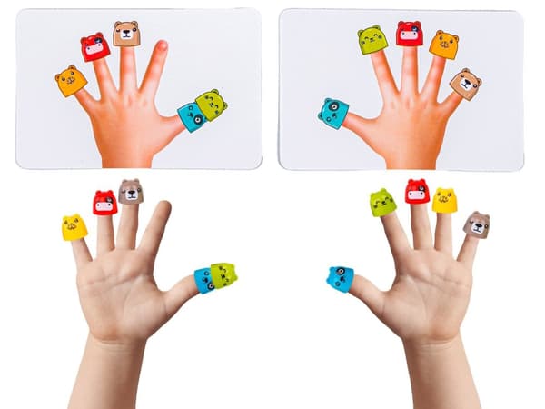 Refleksspilpoter, Fingrene op, FINGRE OP SPIL, Farverige fingerbøl, Kort, Klokke, Hvem er først