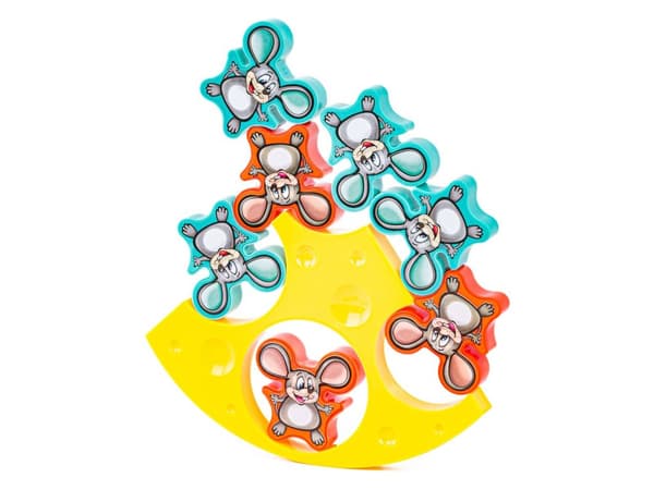 Arcade-peli BALANCED MICE Tumbling Mice Game, Cheese Tower, Blocks, Puzzle