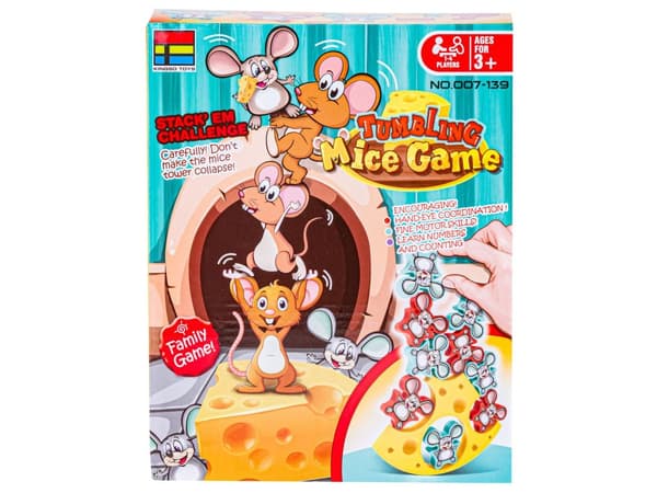 Arcade-peli BALANCED MICE Tumbling Mice Game, Cheese Tower, Blocks, Puzzle