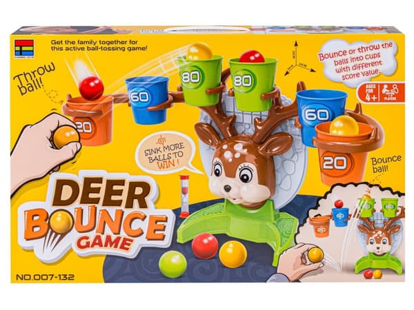 Arkadspel kastar bollen i korgen till målet, Deer + Accessories, Deer Bounce Game