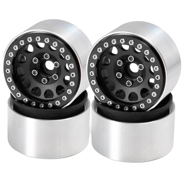 RC Crawleri Vanteet, Metalliseosrakenne, 19 tuuman Beadlock-keskiö, Hopea Musta 4 kpl Black 4Pcs