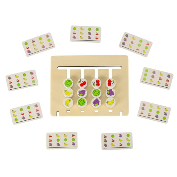 Pedagogisk träleksak matchar Montessorifrukternas färger