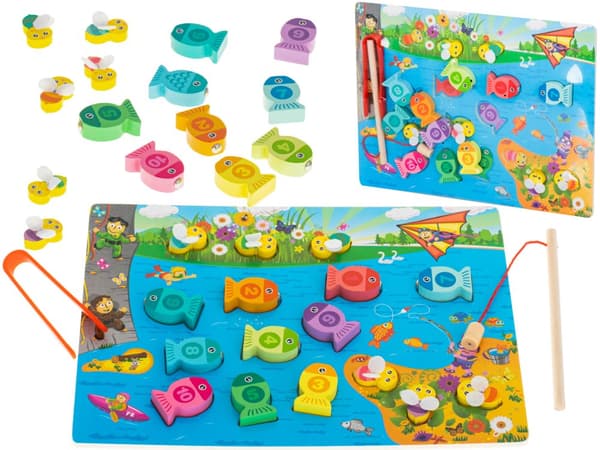 Fiskespel i trä med en Montessori-bimagnet